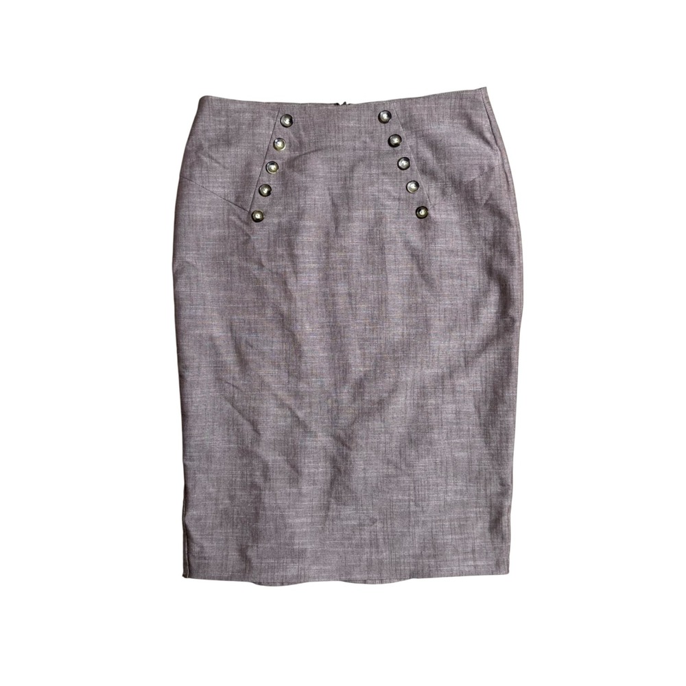 A. Byer California Taupe Button Front Pleated Back Pencil Skirt